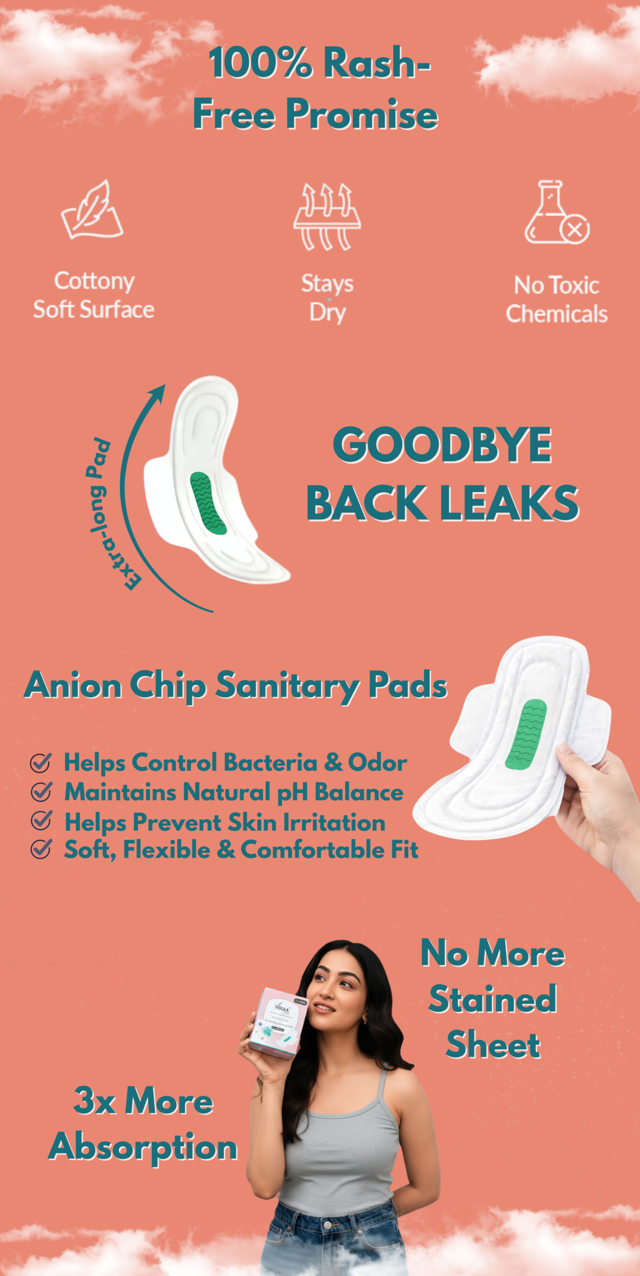 feature of ultra-thin sanitary pad with anion chip