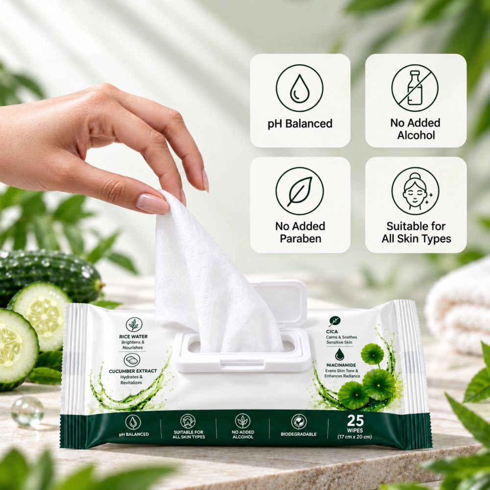 Premium Korean Glow Face Wipes With Rice Water, Cica, Niacinamide & Cucumber Extract - Image 6