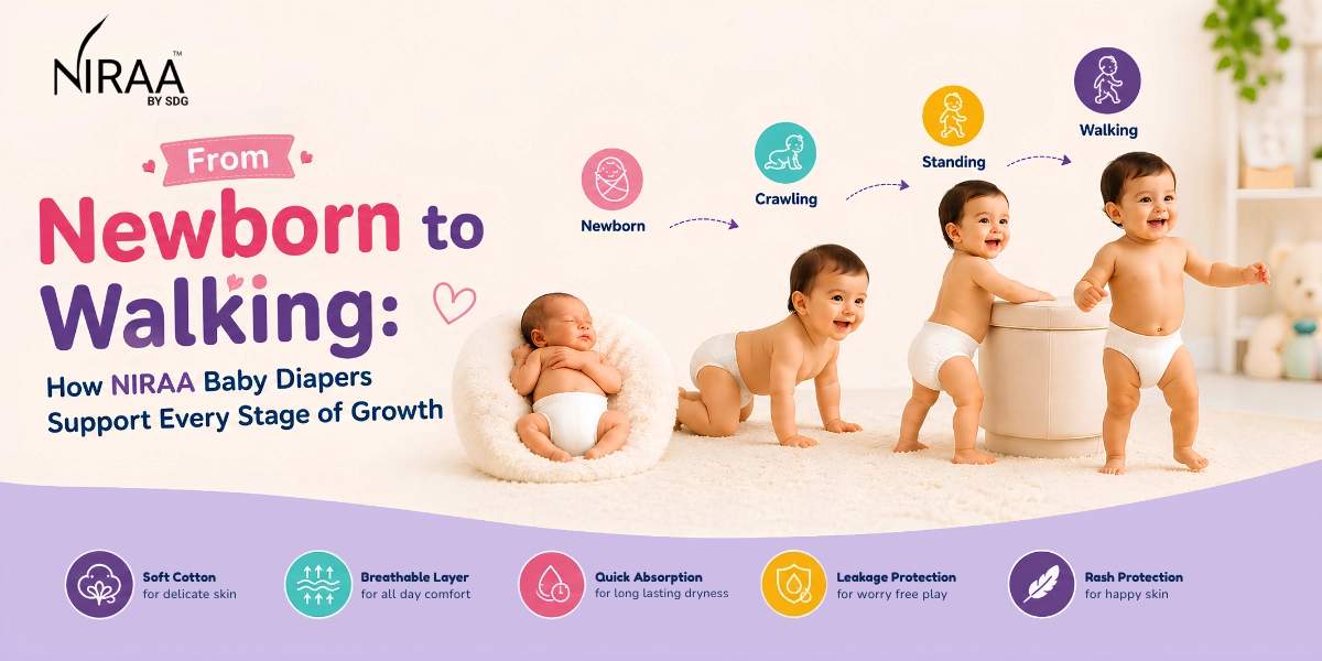 niraa baby diaper from newborn to walking stage