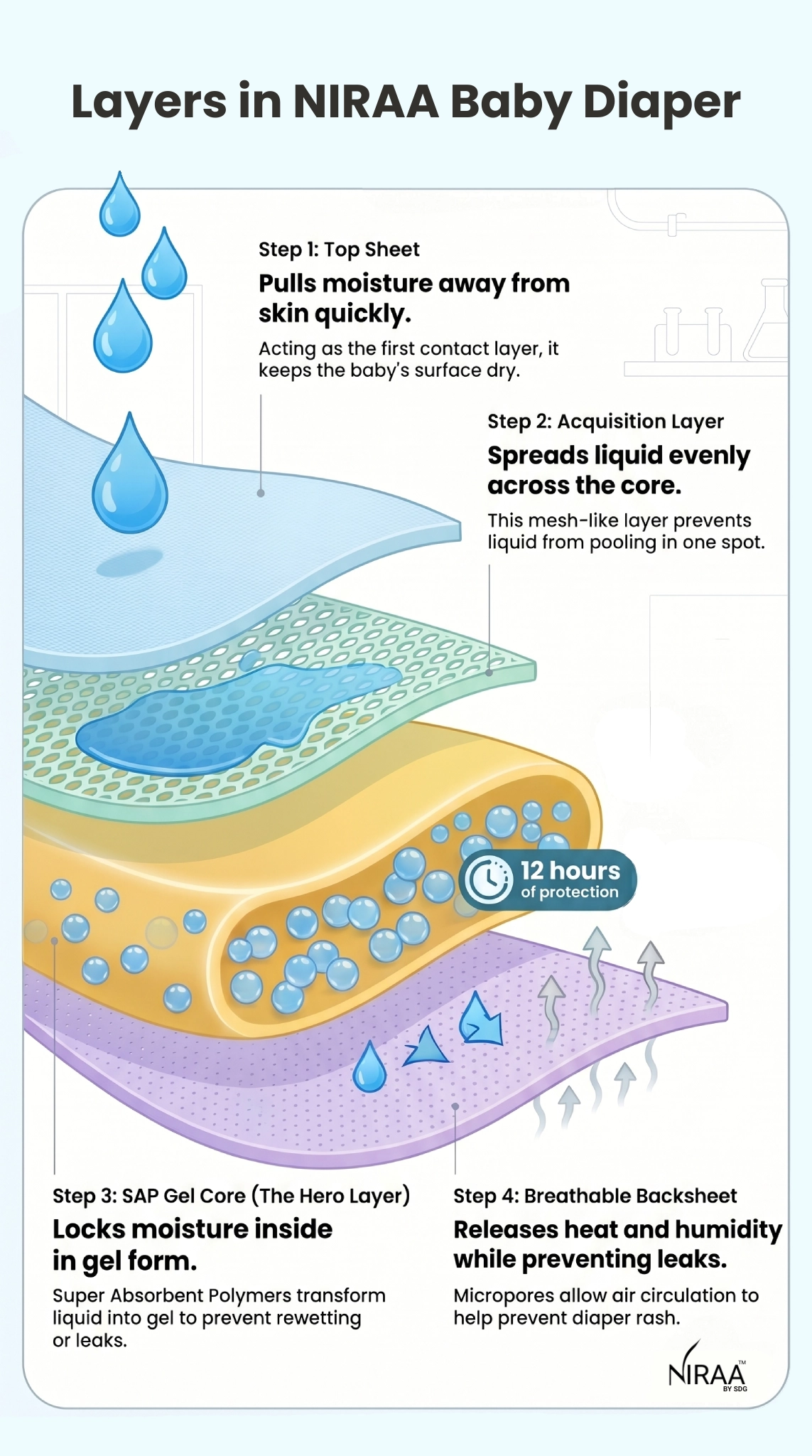 Baby diaper layers diagram image SAP gel